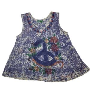 Beach crew peace sign flower child flouncy embroidered sleeveless top see photos